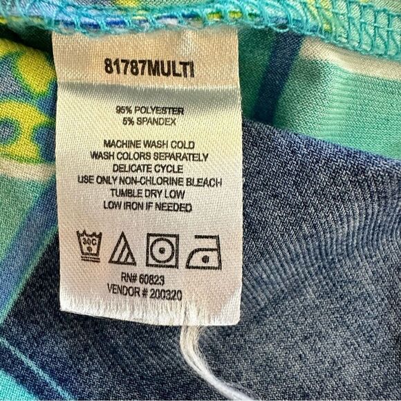 Clues Collections green & blue bold print dress size M - Picture 6 of 8